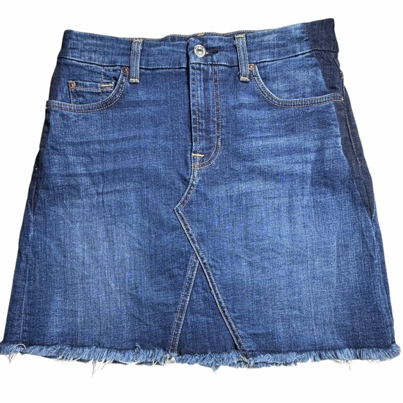 7 FOR ALL MANKIND Dresses & Skirts - 7 FOR ALL MANKIND denim frayed hem santa cruz mini skirt in blue size 25
